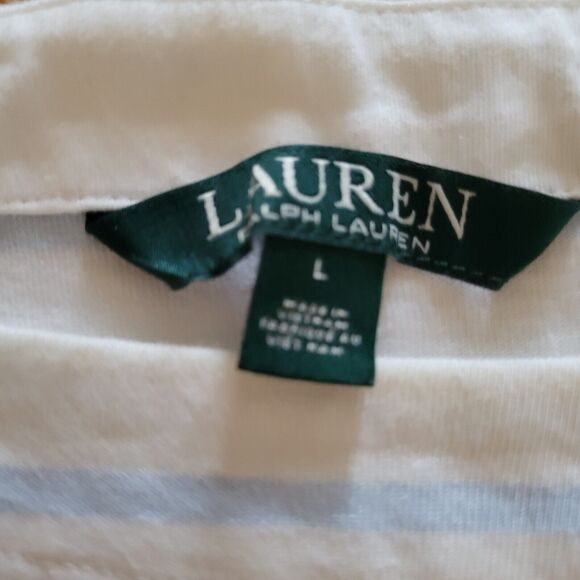 Lauren Ralph Lauren Top Shirt Womens Large White Blue Striped Lace Up 3/4 Sleeve - Picture 4 of 11
